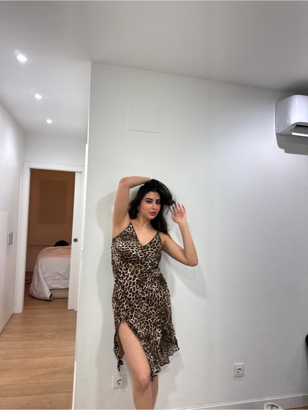 Leopard Print Slip Dress with Side Ruffle - Picture 3 of 4